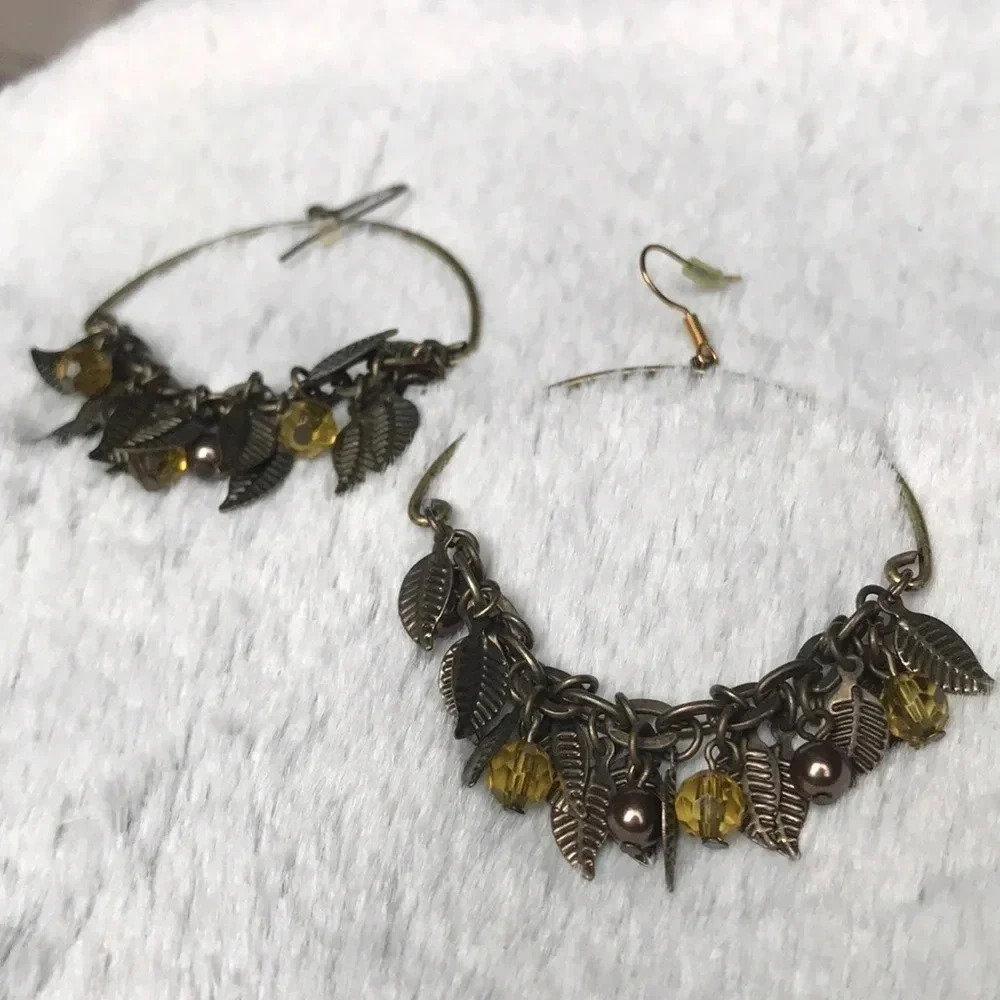 ✨ ADD $8 Faeriecore Fairy fae faerie forest fairy leaf green beaded hoops